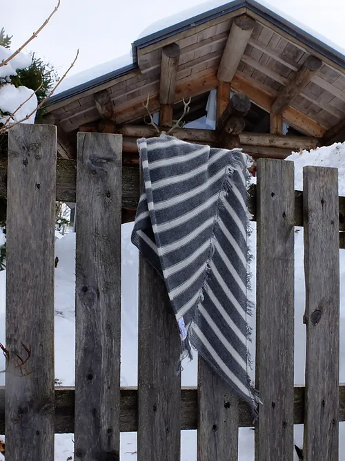 Maison Me Oh! : Foulard cachemire rayures marin gris souris / blanc poudré