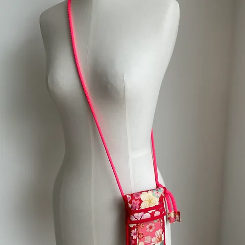 Pochette téléphone bandoulière tissus japonais sakura - Image 2