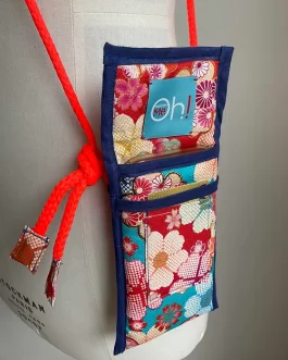 Petite pochette bandoulière sakura turquoise / rouge / orange / or