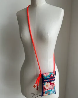 Petite pochette bandoulière sakura turquoise / rouge / orange / or
