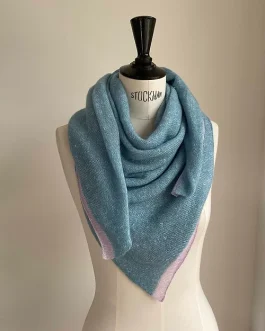 Carré cachemire et lin bleu glacier / lurex ciel / parme