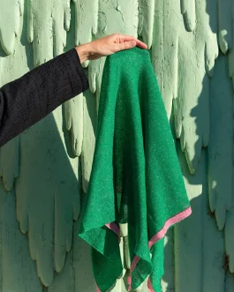 Maison Me Oh! : Carré cachemire et lin vert prairie / lurex grenat / rose barbapapa