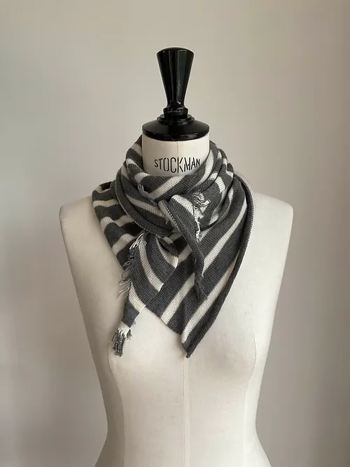 Foulard cachemire rayures marin gris souris / blanc poudré - Image 3