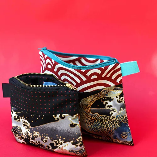 Maison Me Oh! : Pochette tissus japonais motifs carpes rouges / petites croix