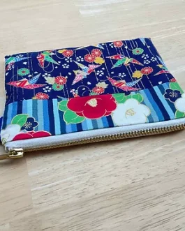 Pochette tissus japonais motifs origami / fleurs de pavots