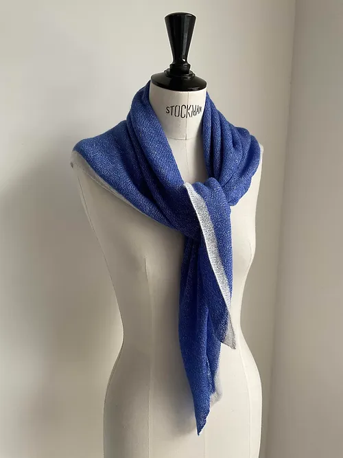 Carré cachemire et lin bleu Klein / gris pâle - Image 2