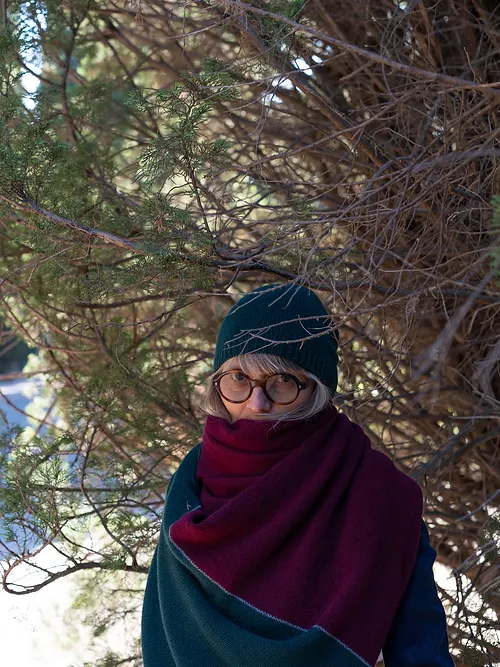 Echarpe pur cachemire prune / ligne bleu vintage / vert sapin - Image 2