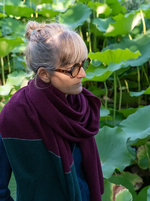 Echarpe pur cachemire prune / ligne bleu vintage / vert sapin - Image 3