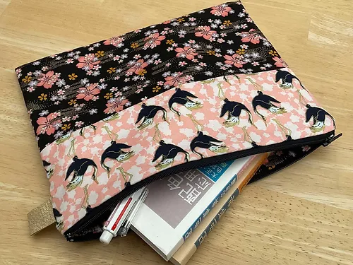 Pochette tissus japonais motifs grues / fleurs sakura - Image 2