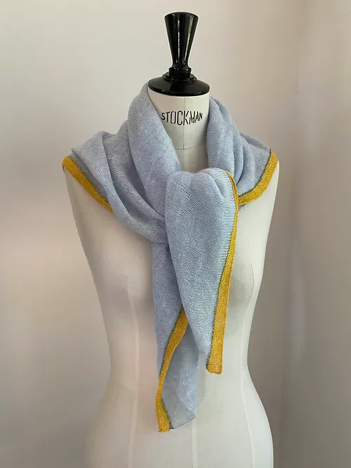 Carré cachemire et lin ciel / lurex bleu d'Islande / bouton d'or - Image 3