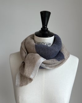 Carré cachemire et lin rayures 3 tons bleu jean / naturel / gris perle