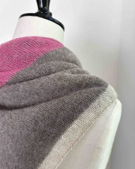 Carré cachemire et lin rayures 3 tons brun / rose fuchsia / beige naturel