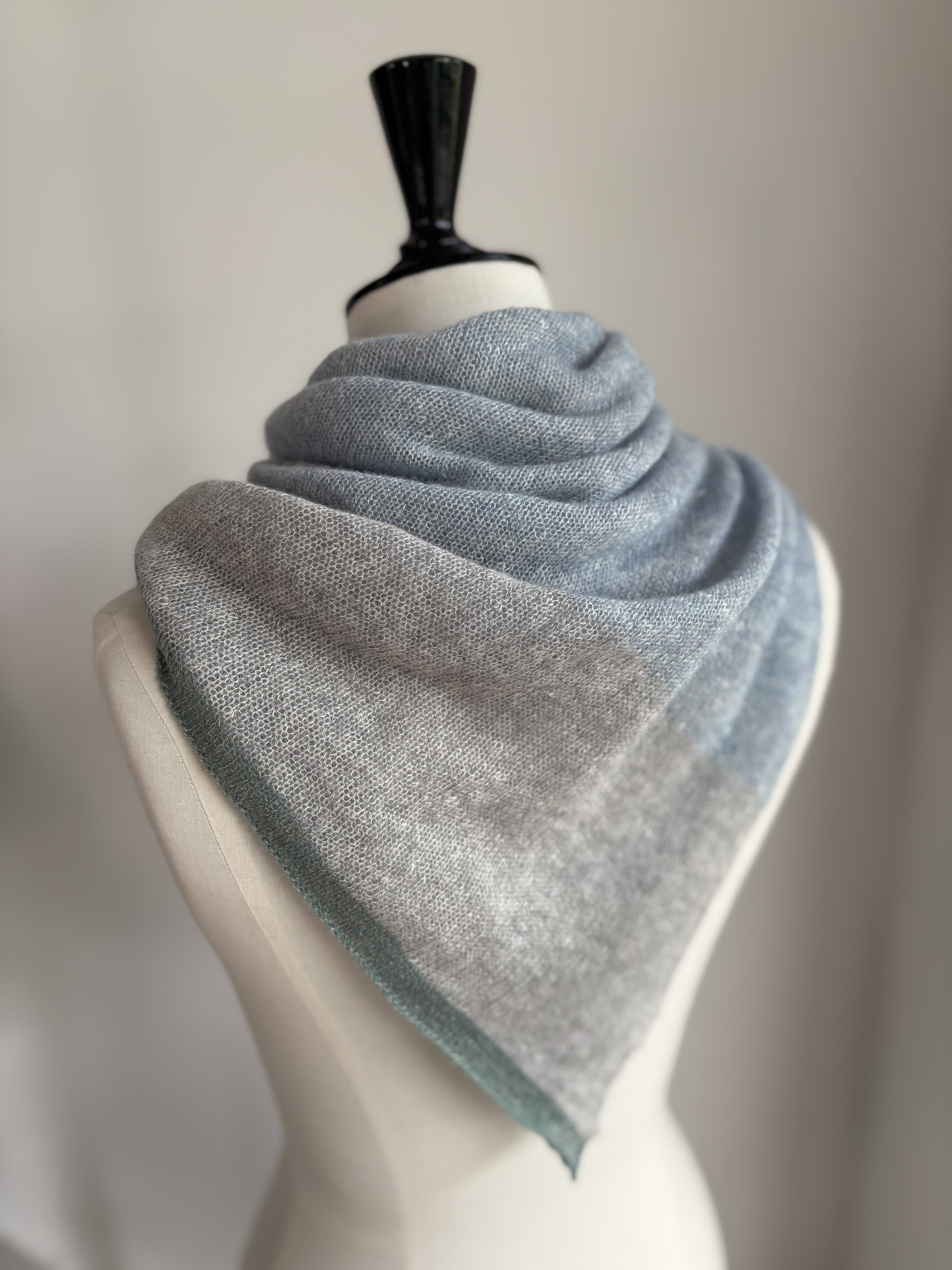 Maison Me Oh! : carré cachemire et lin rayures 3 tons bleu ciel / gris brume / céladon