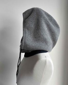 Balaclava capuche / cagoule pur cachemire jersey bicolore gris flanelle / marine chiné anthracite