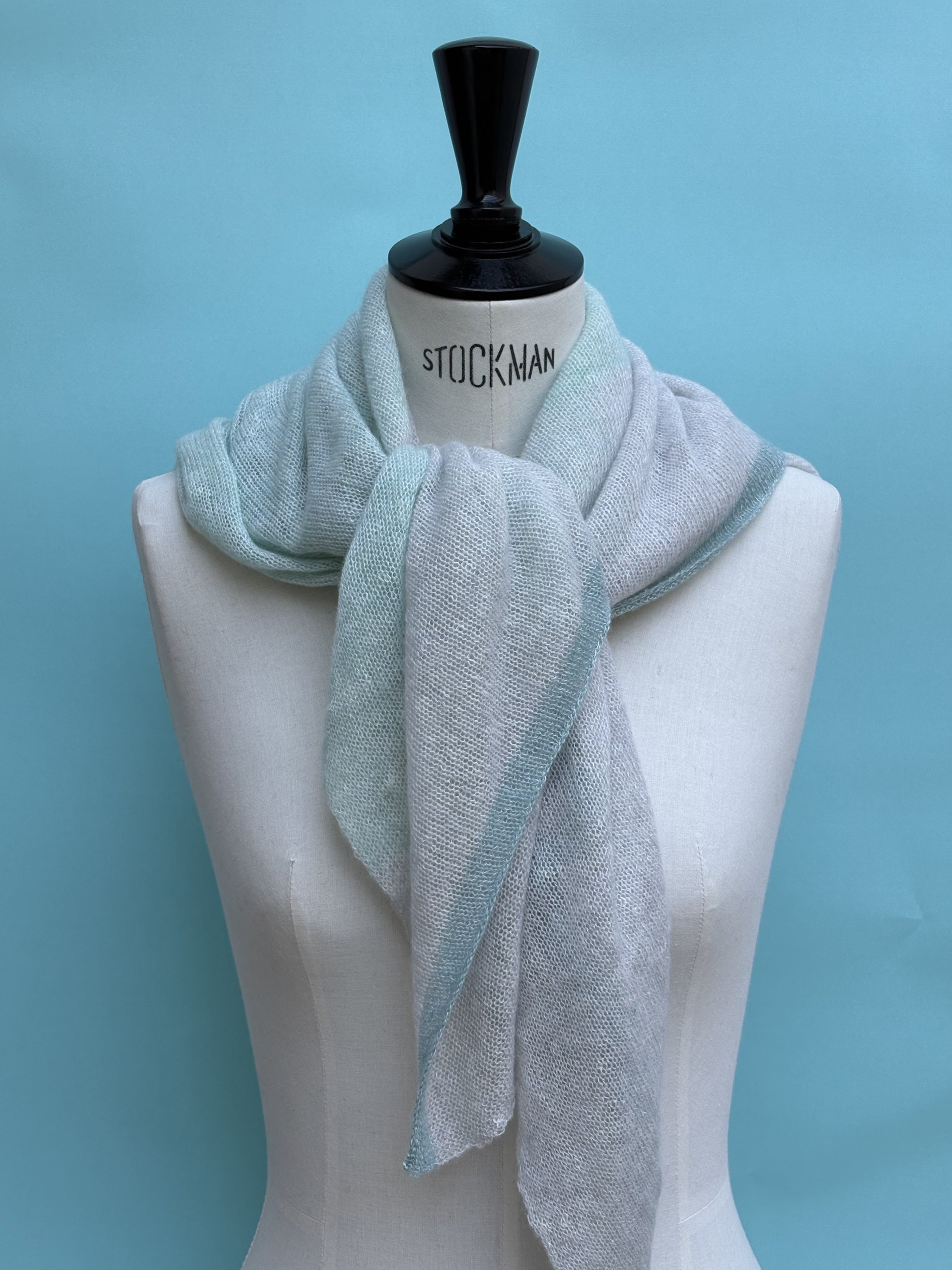 Maison Me Oh! : foulard écharpe carré cachemire et lin bleu ciel / gris brume / céladon - Fabriqué artisanalement en France (Cévennes) - Pièce unique
