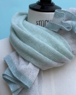 Foulard écharpe carré cachemire et lin bleu ciel / gris pâle / vert d’eau