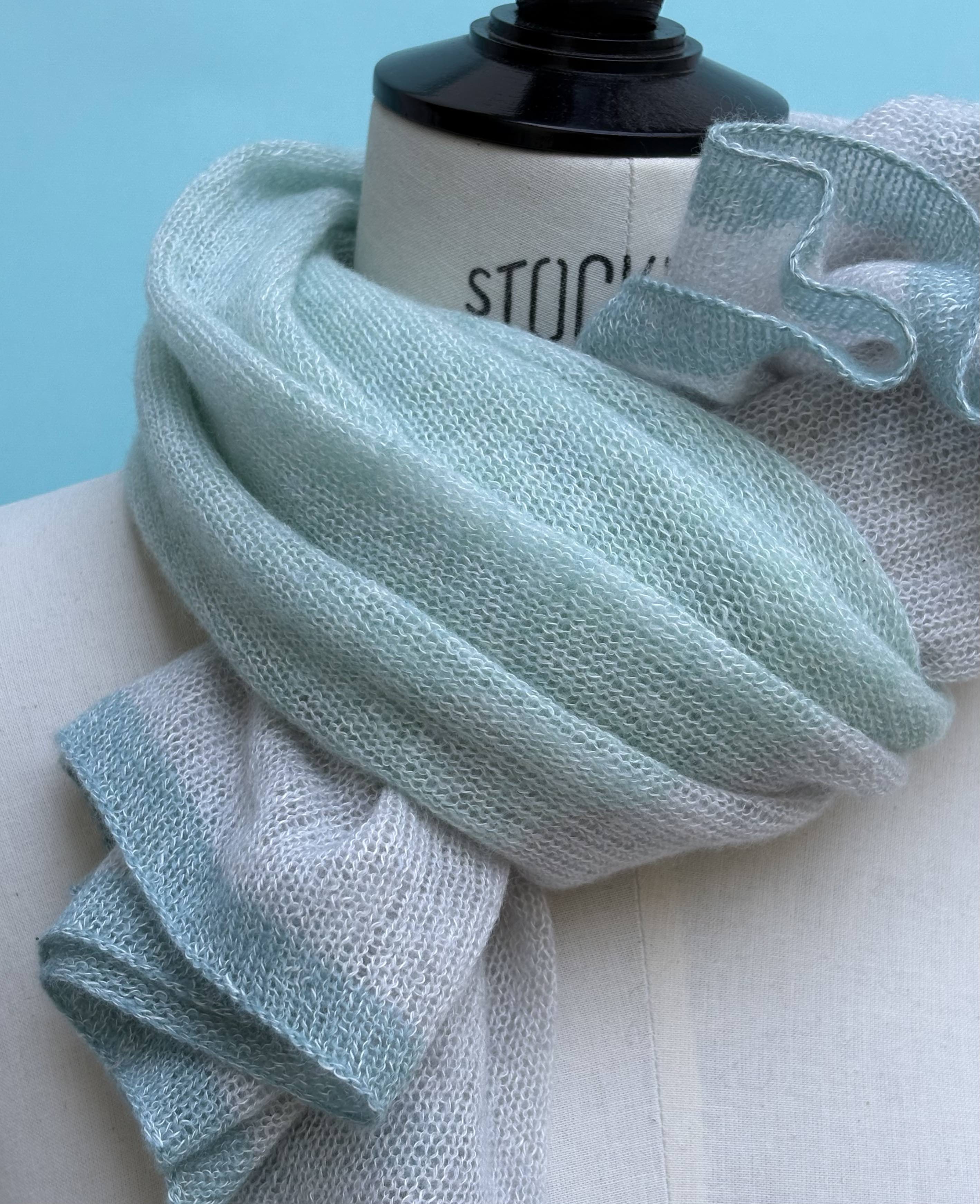 Foulard écharpe carré cachemire et lin bleu ciel / gris pâle / vert d'eau – Image 2