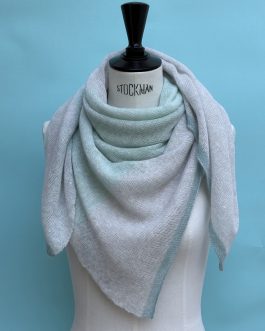 Foulard écharpe carré cachemire et lin bleu ciel / gris pâle / vert d’eau