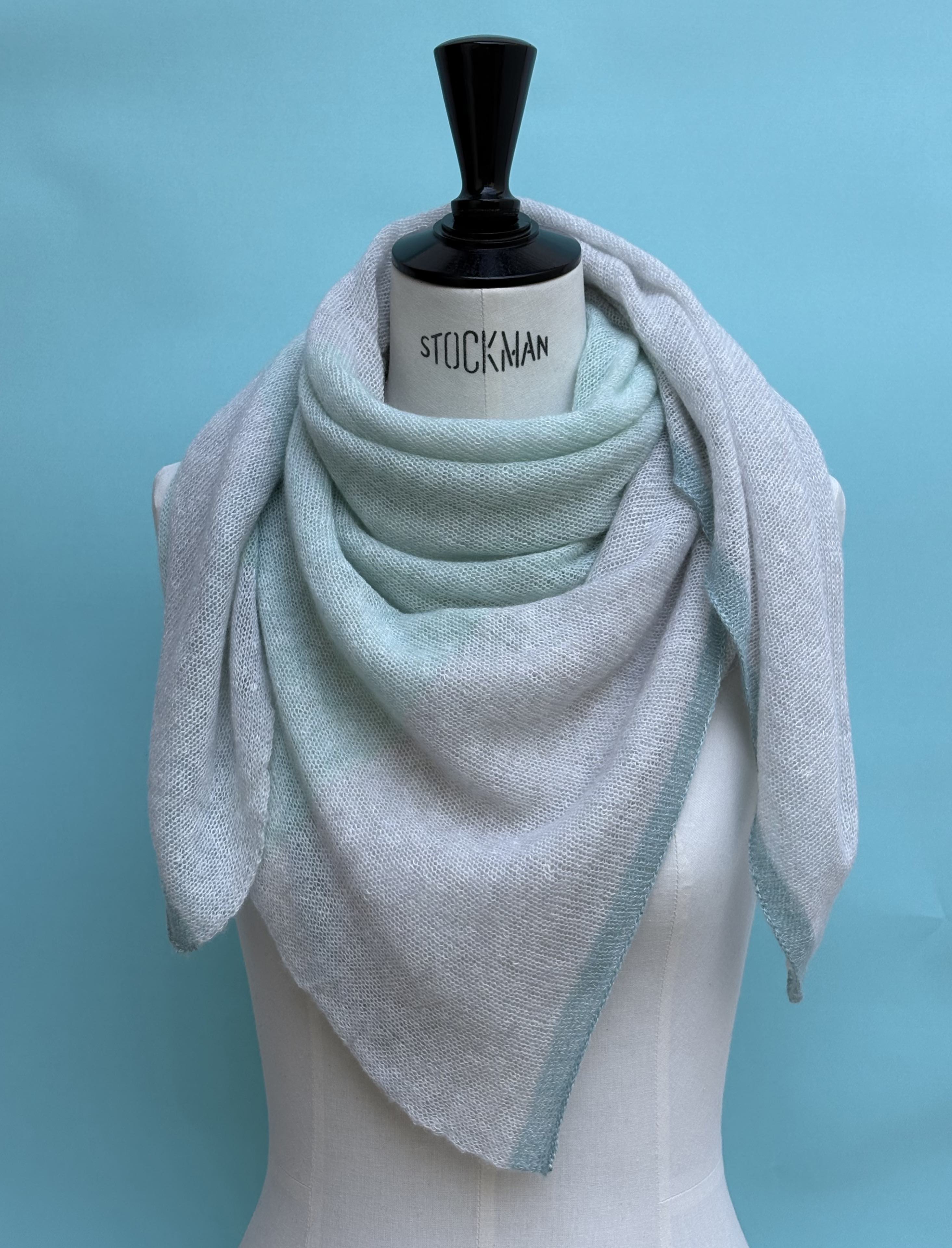 Maison Me Oh! : foulard écharpe carré cachemire et lin bleu ciel / gris brume / céladon - Fabriqué artisanalement en France (Cévennes) - Pièce unique