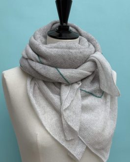 Echarpe carré double cachemire et lin gris pâle / gris brume / lurex turquoise