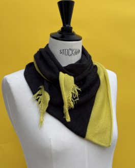 Foulard écharpe cachemire peigné gris charbon / jaune citron