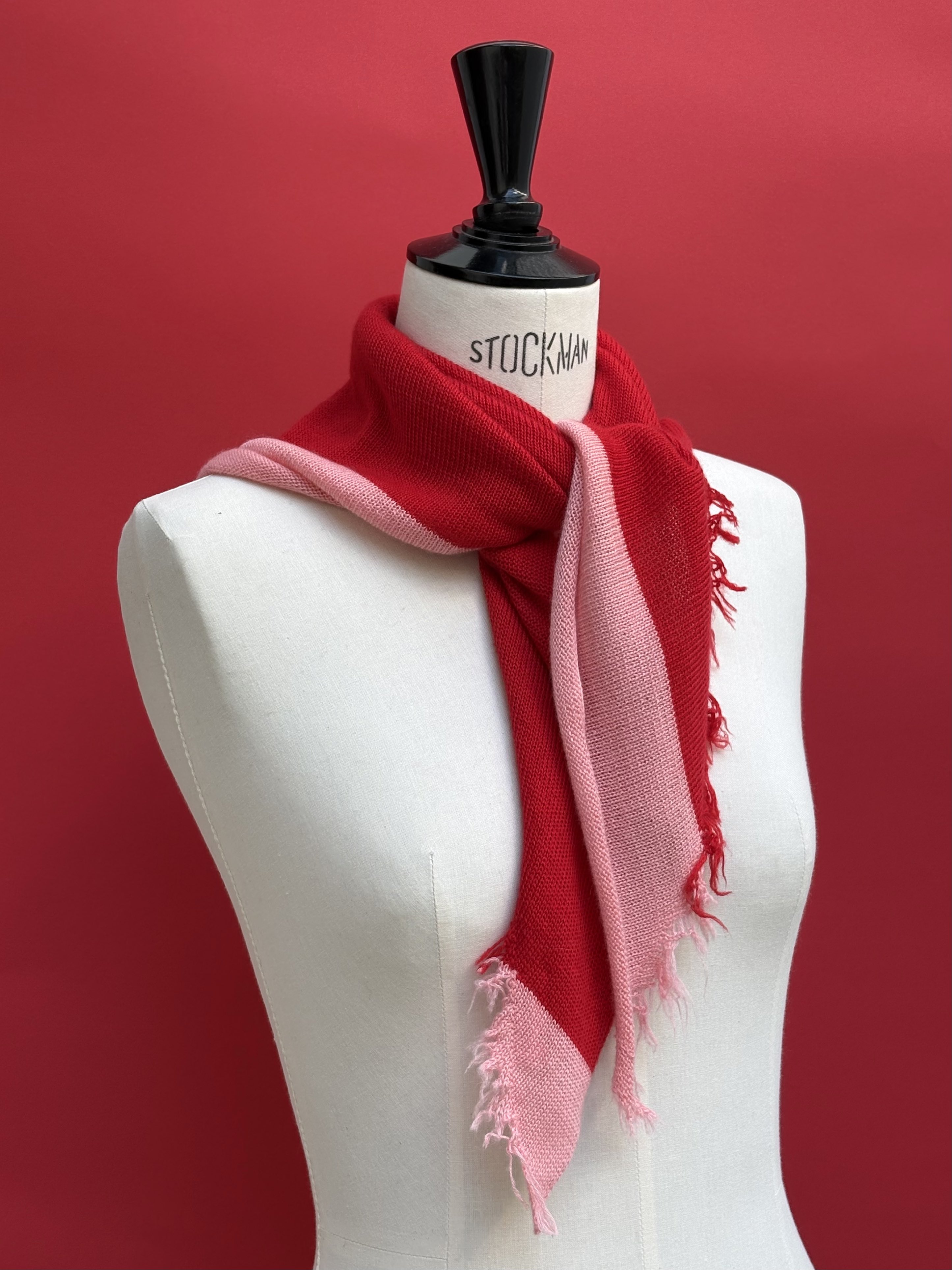 Foulard écharpe cachemire peigné rouge tomate / rose bonbon – Image 2