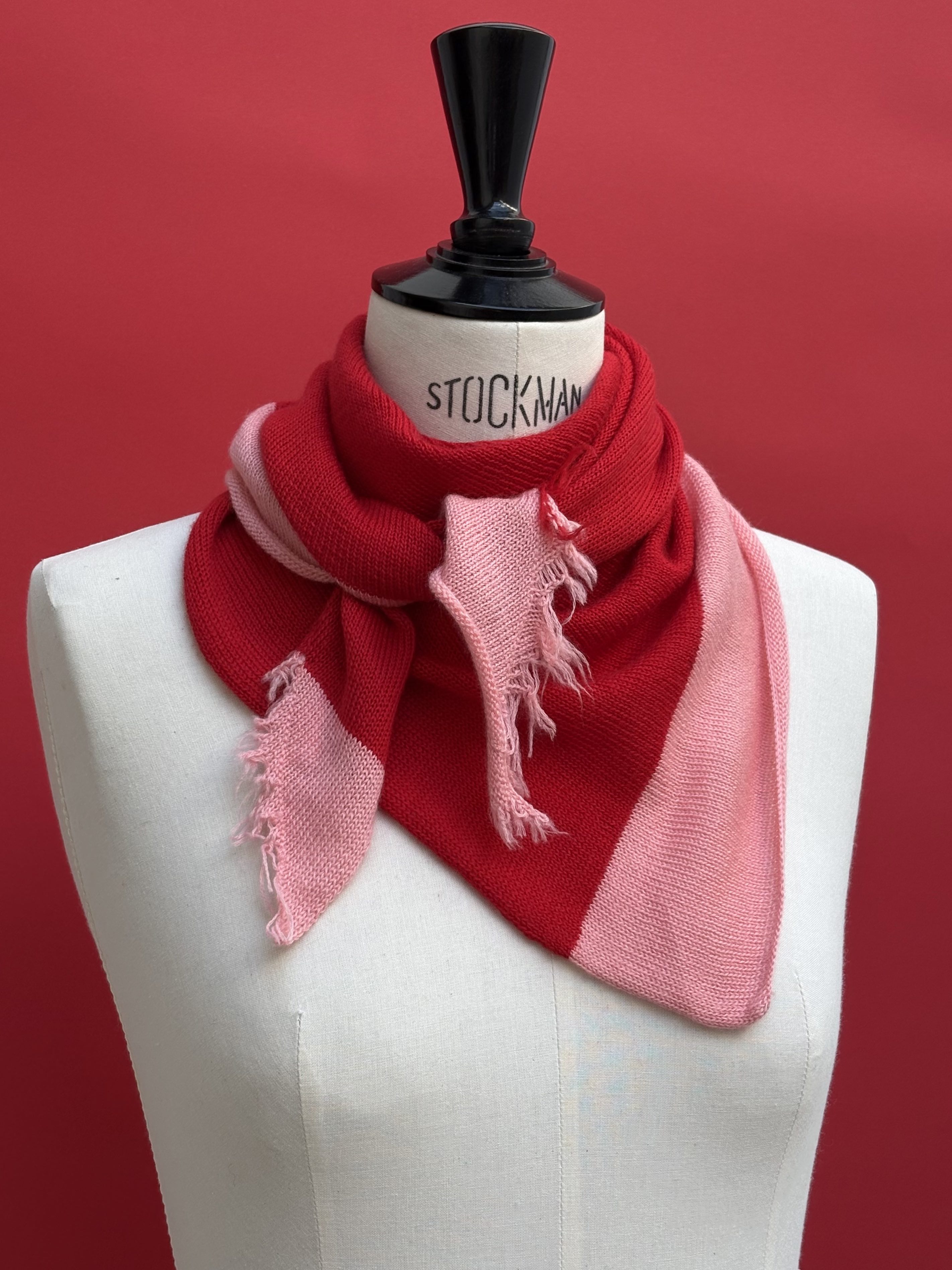 Foulard écharpe cachemire peigné rouge tomate / rose bonbon – Image 3