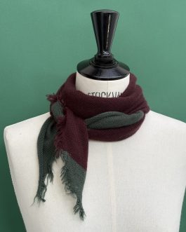 Foulard écharpe cachemire peigné bordeaux prune / vert mousse