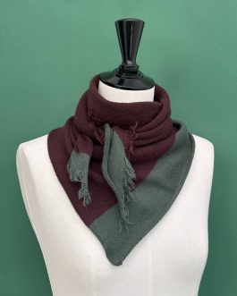 Foulard écharpe cachemire peigné bordeaux prune / vert mousse