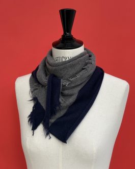 Foulard écharpe cachemire peigné gris souris / bleu marine