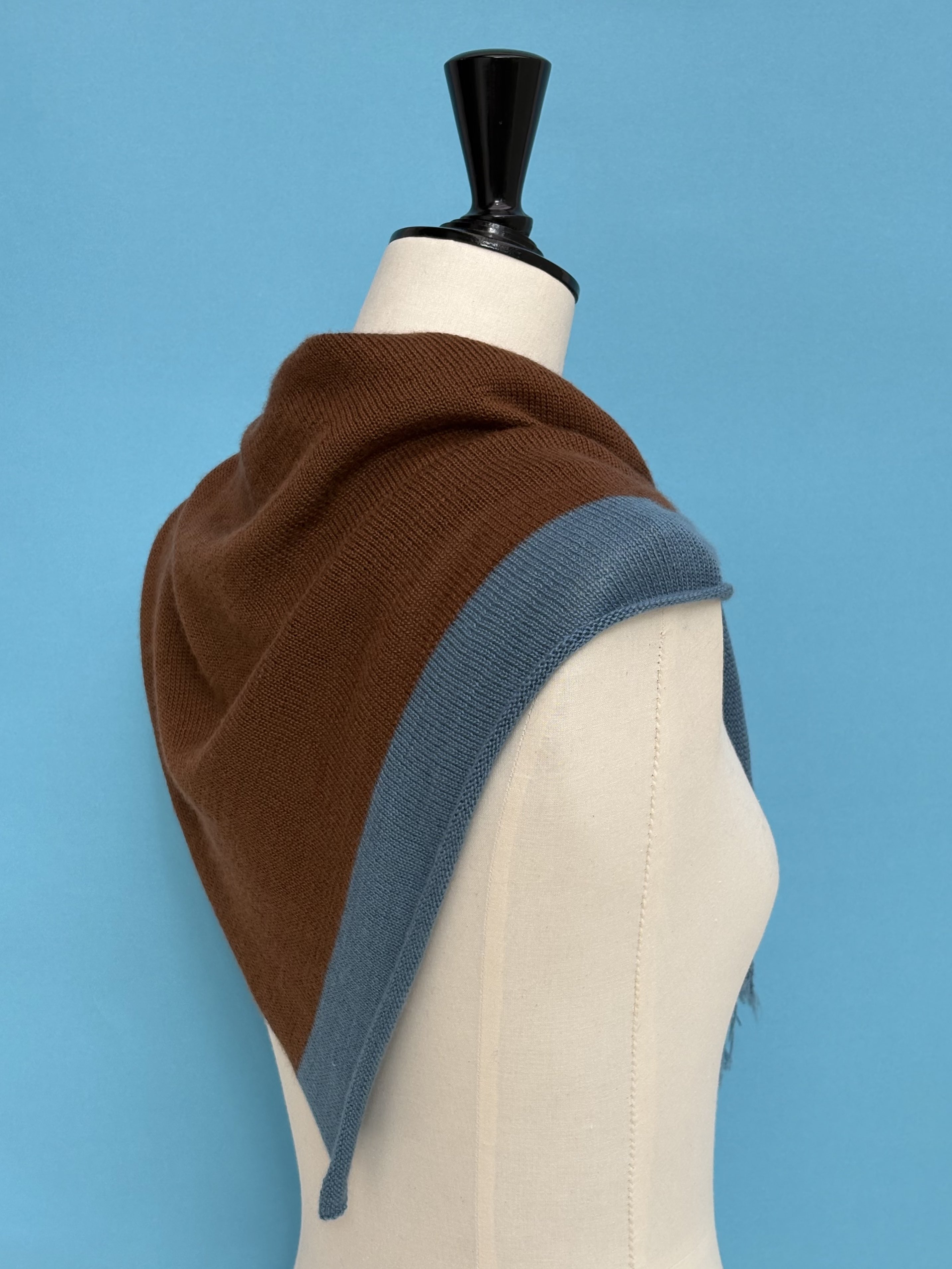Foulard écharpe cachemire peigné marron chocolat / bleu ardoise - Image 3