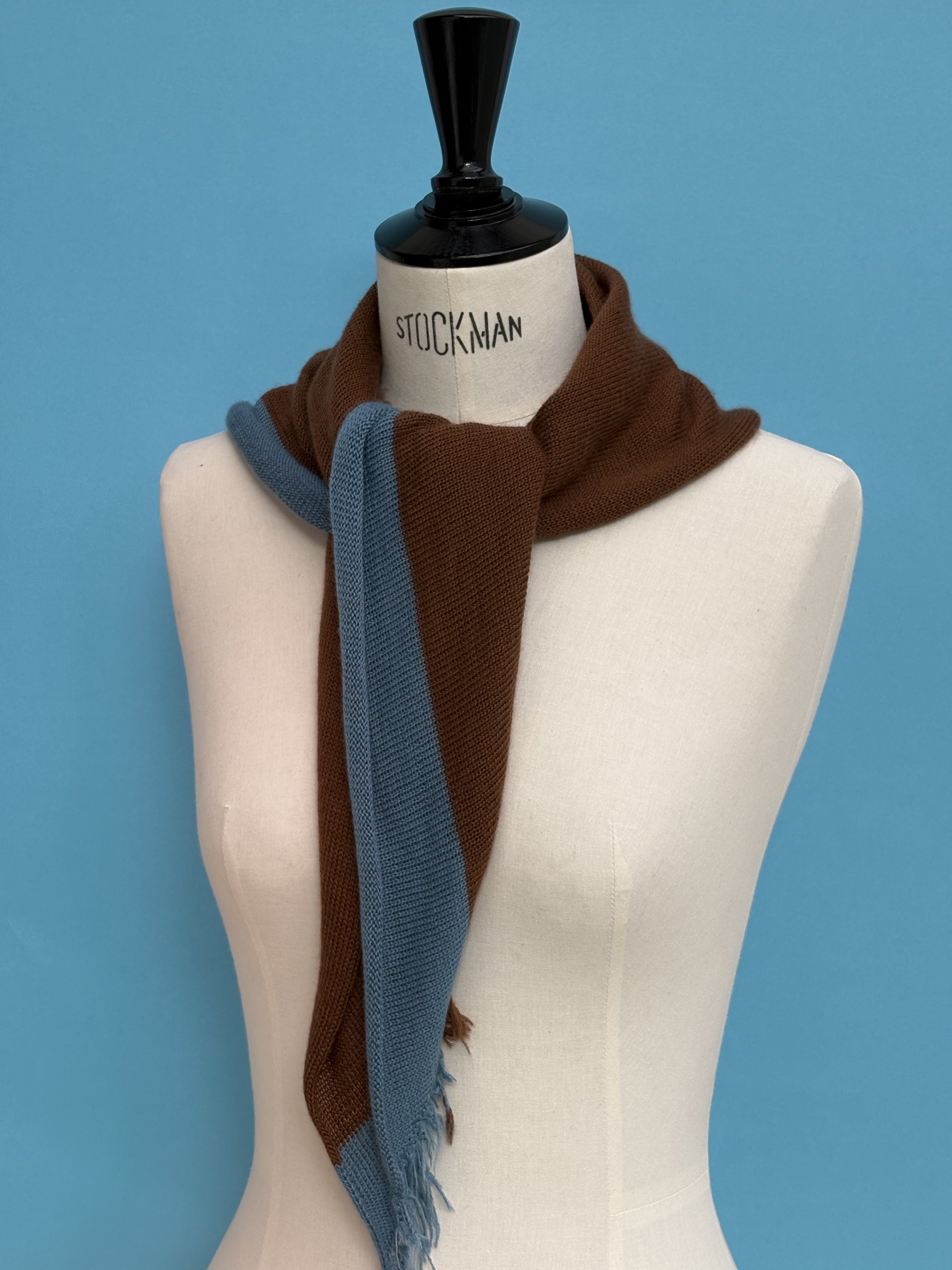 Foulard écharpe cachemire peigné marron chocolat / bleu ardoise - Image 4
