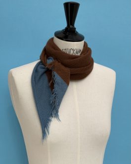 Maison Me Oh! : Foulard écharpe cachemire peigné marron chocolat / bleu ardoise - Fabrication artisanale en France - Haut de gamme - Ethique - Pièce unique
