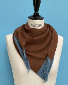 Foulard écharpe cachemire peigné marron chocolat / bleu ardoise